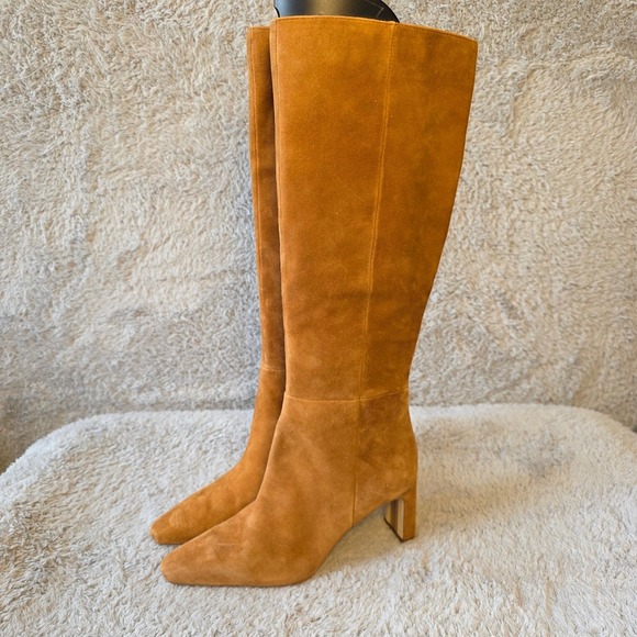 Sam Edelman Sylvia Cognac Brown Suede Leather Tall Knee High Dress Boots 8M NEW - Picture 2 of 11